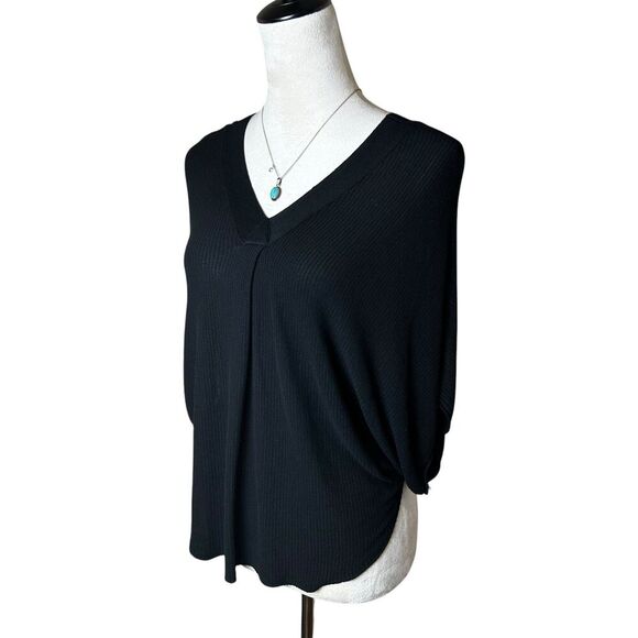 Kerisma Black Batwing Knit Top M / L | Draped Relaxed Fit V-Neck Chic Pullover - Picture 4 of 11